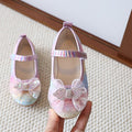 new gradient rainbow girls' princess shoes - rhinestone mesh bow soft sole flats with velcro closure