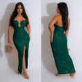 C6782 cross-border   fashion women's solid color sexy sequin backless maxi dress