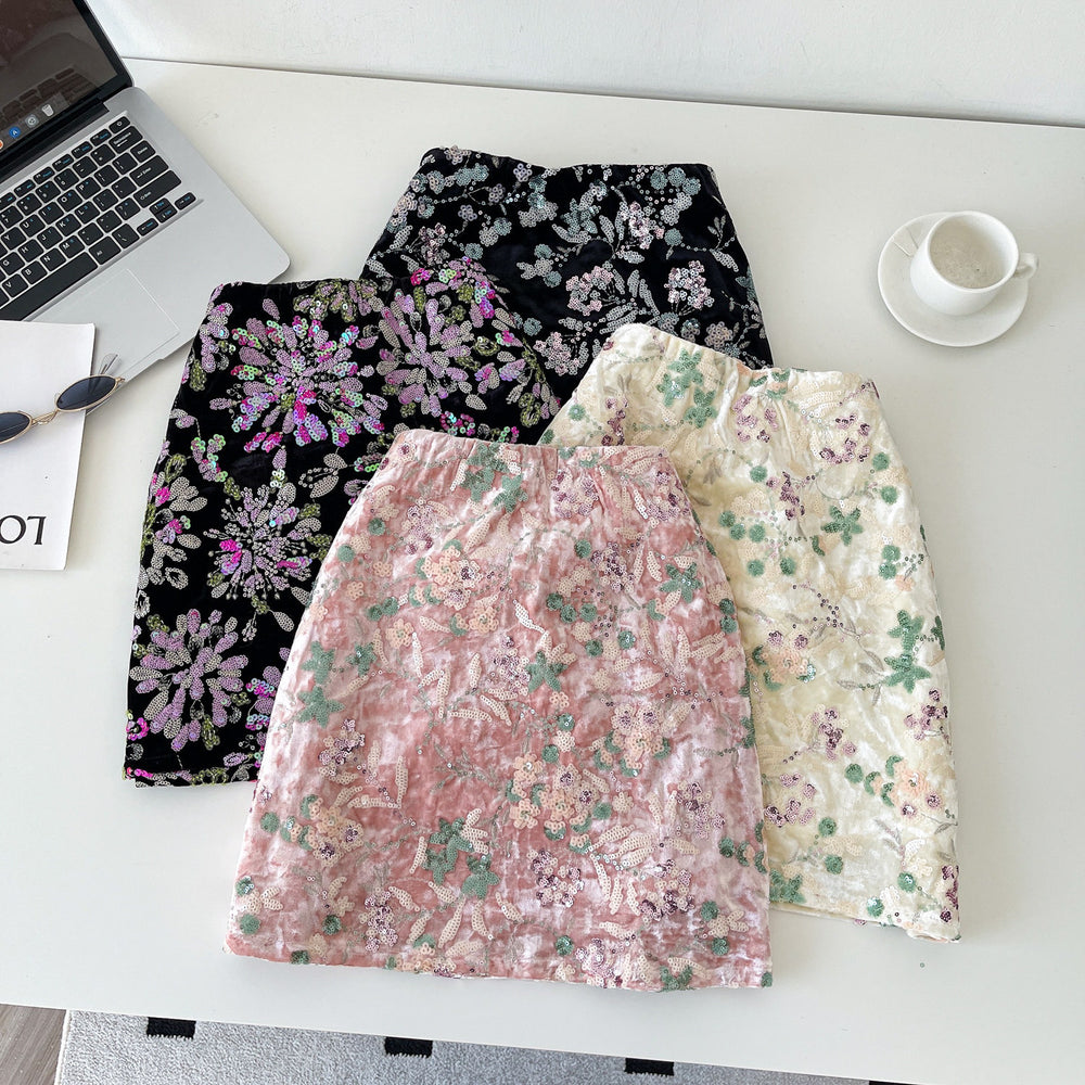 Fashionable age-reducing heavy sequin flower skirt for women high waistslimming look a-line short skirt work clothingaccessible luxuryclassy sense