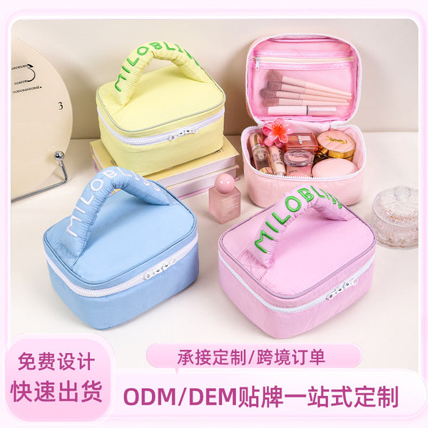 Customized  solid color girl cosmetic bag, summer fresh ins wind large capacity portable toilet bag