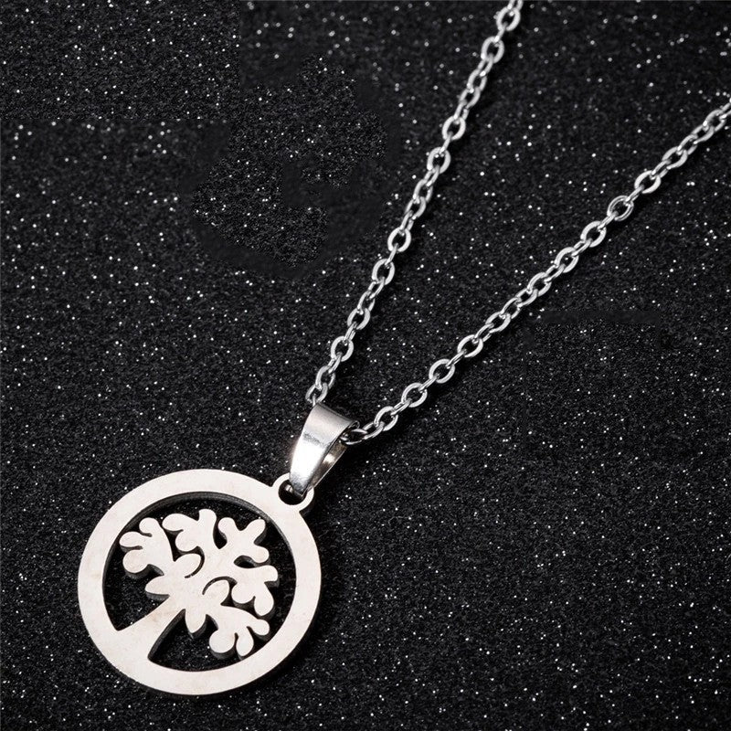 European and american cross-border new jewelry stainless steel inner ring hollow tree of life pendant necklace women's fashion popular necklace