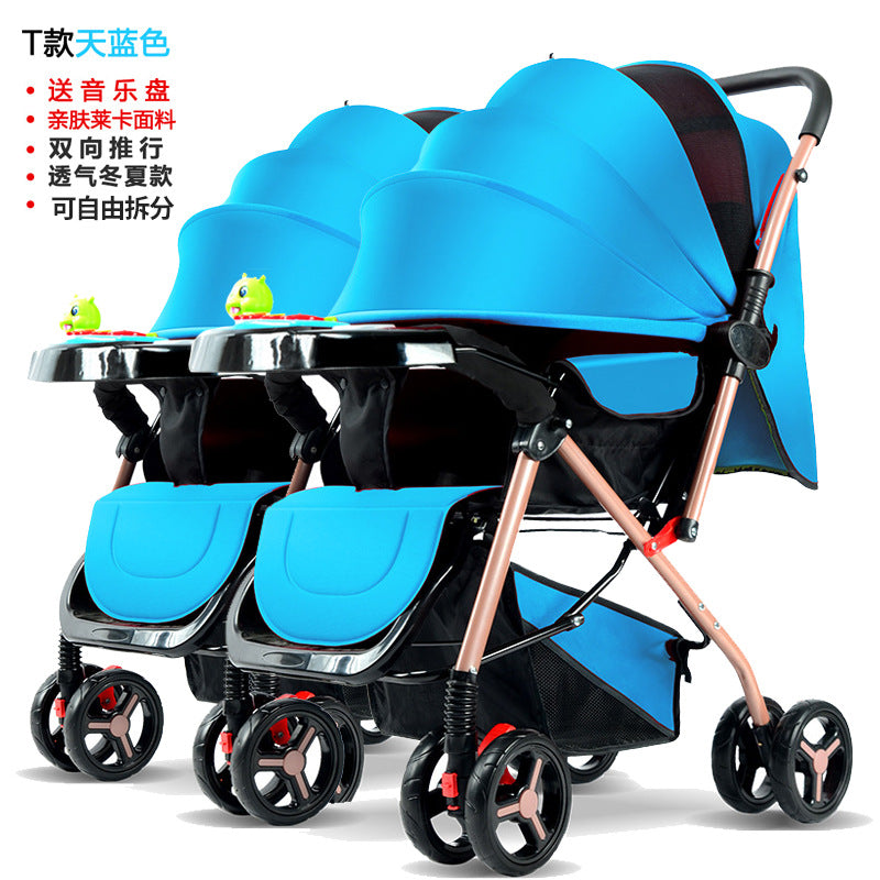 Twin stroller - lightweight, high-view, portable, convertible (sitting/reclining), detachable, double baby stroller, foldable, universal fit