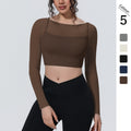 Fake two-piece mesh sports long sleeves t-shirt for women with chest pad, yoga wear tops, quick-drying slimming look outwear fitness wear
