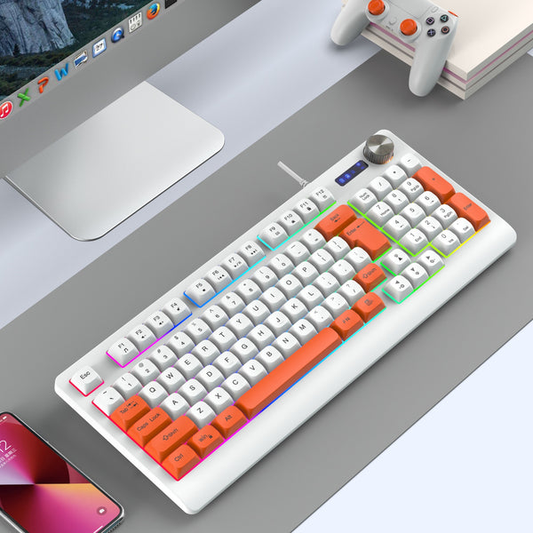 K93 wired gaming keyboard, 93-key color-matching PBT ball ca
