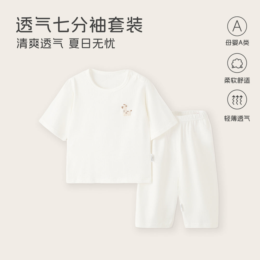 Baby pajamassummer thin breathingkids home clothes summer boys and girls three-quarter sleeves air conditioning clothes separatessuit