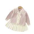 autumn new children's knit cardigan set - girls' preppy two-piece outfit