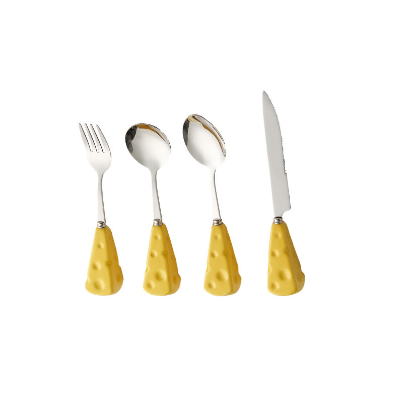 New arrivalins style cheese knife, fork and spoon oven mitts ceramic handle stainless steel fork and spoon kids creative steak knife wholesale