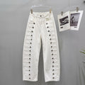 Autumnew arrivalamerican distressed metal rib buckle loose scimitar jeans loose pants pants women's trendy