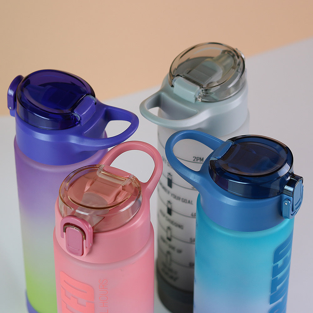 Carefully selected popular gradient color plastic cup, drop-resistant and leak-proof, outdoor sports straw cup, pop-up lid, large-capacity portable water cup
