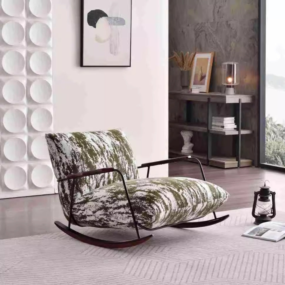 Ink painting retro rocking chair for home single bedroom living room balcony lazy sofa casual lounge chair casualaccessible luxury style