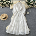 Frenchelegancev neck floral dress women's k-stylelong sleeves lapel waist a-line long skirt work clothingclassy