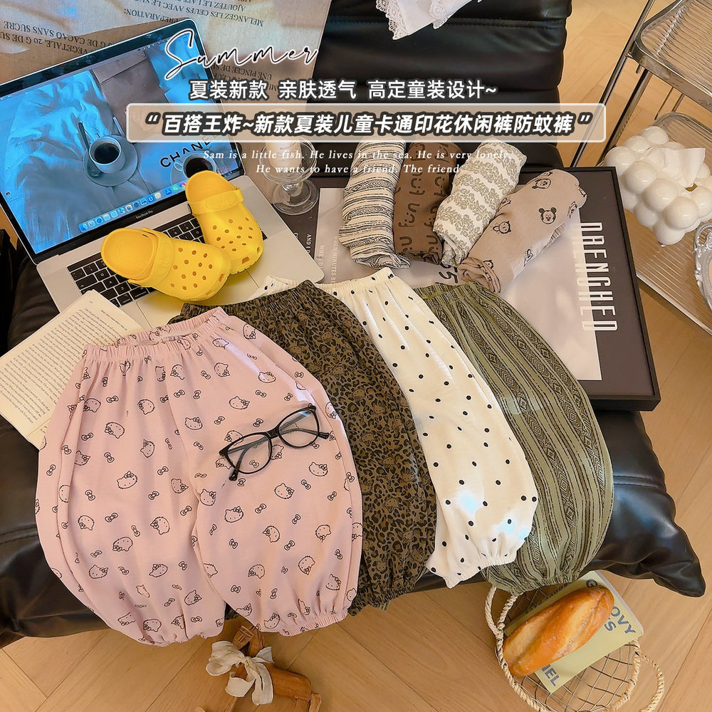 [korean style wear] children's anti-mosquito pants  summer thin ins style loose walking pants thin style