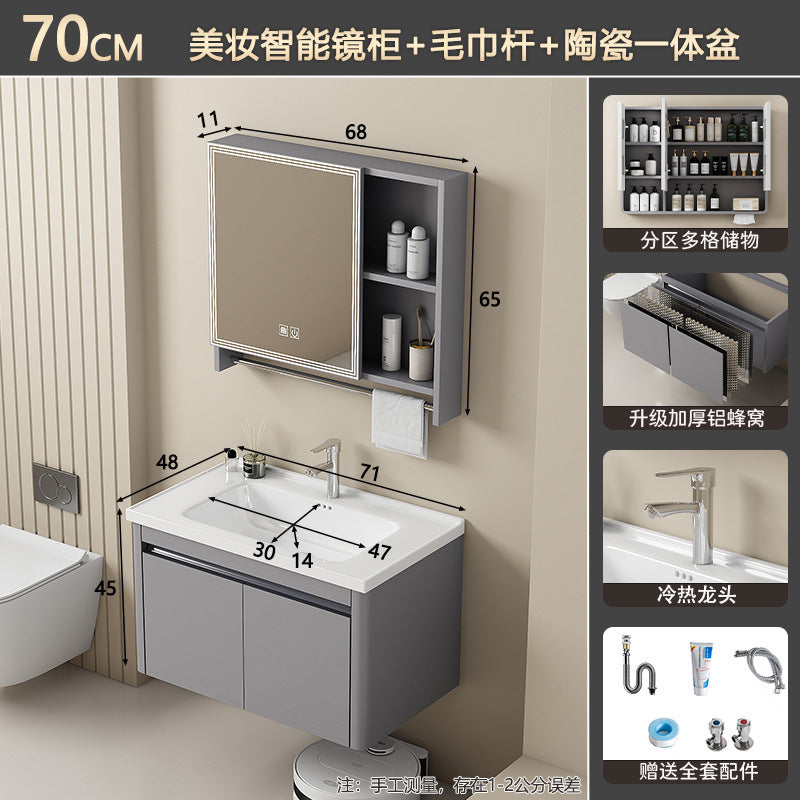 Bathroom cabinet ceramic all-in-one basin sanitary for home wash basin wash basin combination honeycomb aluminum storage j mirror