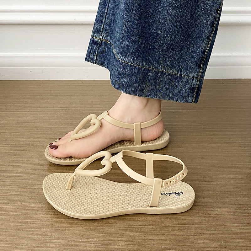 new arrival women's summer outwear non-slip heartflats beach one-piece flip-flop women's sandals