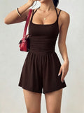 Amazon fashion cross-border  summer new style suspender women's casual chest wrap jumpsuit shorts wide leg loose