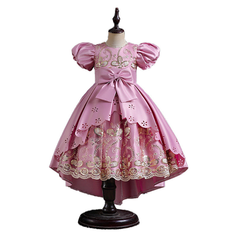Amazon children's clothing kids' formal dress embroidered sequin princess dress girls' stylish birthday party puff sleeve dress