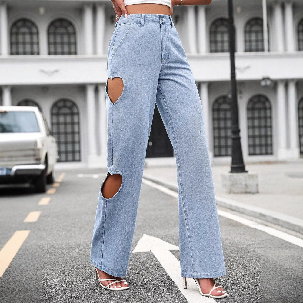 Pre-sale-15001# cross-border women's ins retro ripped women's high waist denim wide leg loose pants