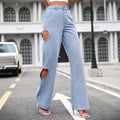 Pre-sale-15001# cross-border women's ins retro ripped women's high waist denim wide leg loose pants
