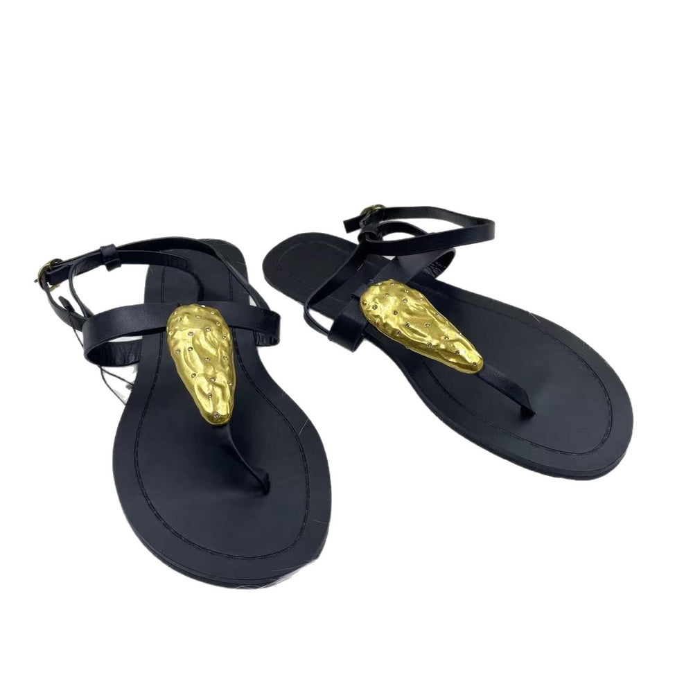 2025 new european and american style french-designed sandals with skirt, fashionable thong sandals with ankle strap, women's flat sandals