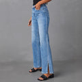 Amazon slit jeans women's new arrival stretch washed loose pants elegant commuterhigh waistjeans