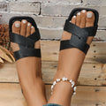 European and american cross-border e-commerce women's  summer square-toe flat sandals, ladies' slides, plus size beach shoes wholesale