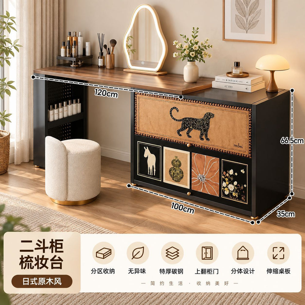 Medieval style dressing table and chest of drawers all-in-one carbon steel retro master bedroom bedside iron makeup table cabinet new arrival