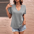 Amazon women's clothing  new arrival hot selling loose casual u-neck solid color european and american style t-shirt short sleeve top
