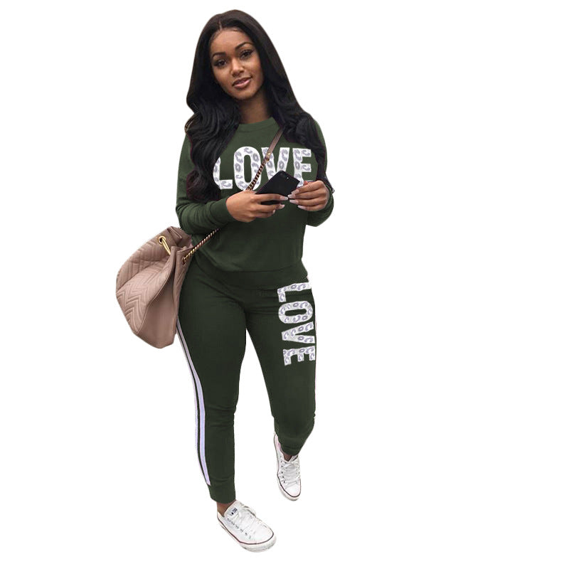 S38555 cross-border wholesale european and american women's clothing casual fashion letter printing [thickened] sports suit for women