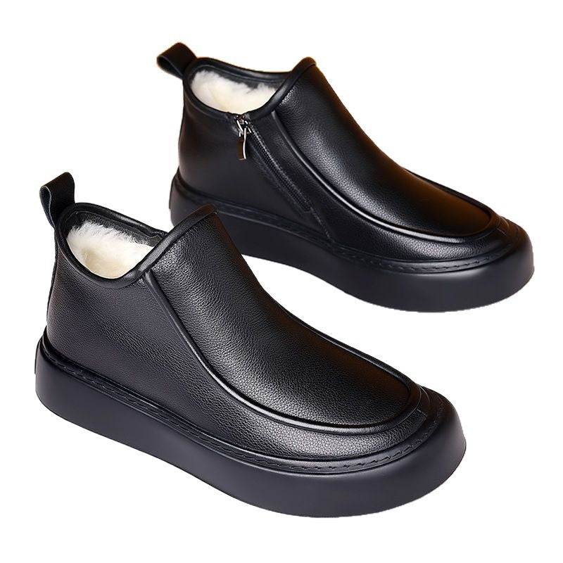 Winternew arrival genuine leather men's shoes wool fleece-linedheattechcasualeasiest for matchboots slip-on casual shoes non-slip cotton boots