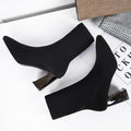 Women's black ankle boots - warm, comfortable, and stylish pointed-toe heels - casual chunky heel single shoes