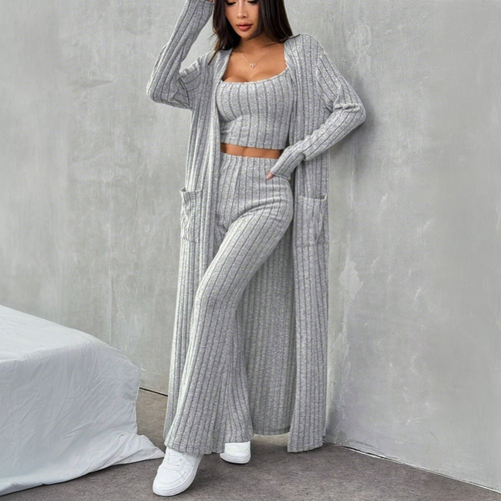 spring/summer new arrival: cross-border european and american style relaxed fit fashion set - stylish casual knitted three-piece loungewear