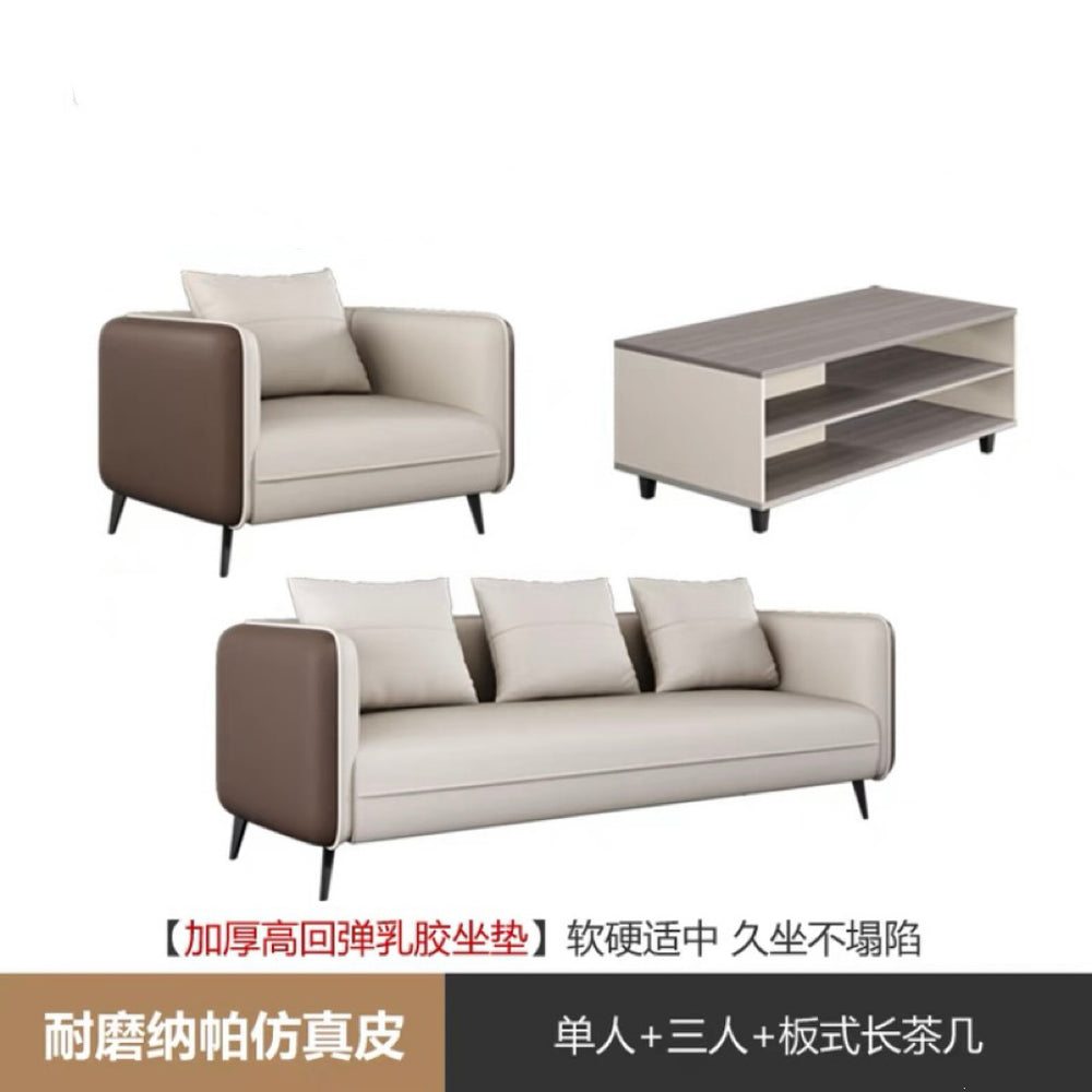 Business reception area, meeting & negotiation zone, executive office: genuine leather office sofa & coffee table set with latex cushion accessories