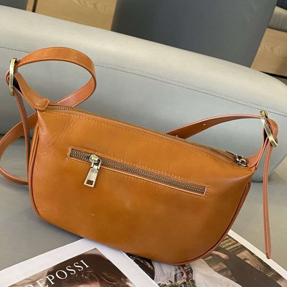 Genuine leather women's bag 2025 new fashion underarm dumpling bag retro commuter cowhide shoulder crossbody bag women's saddle bag
