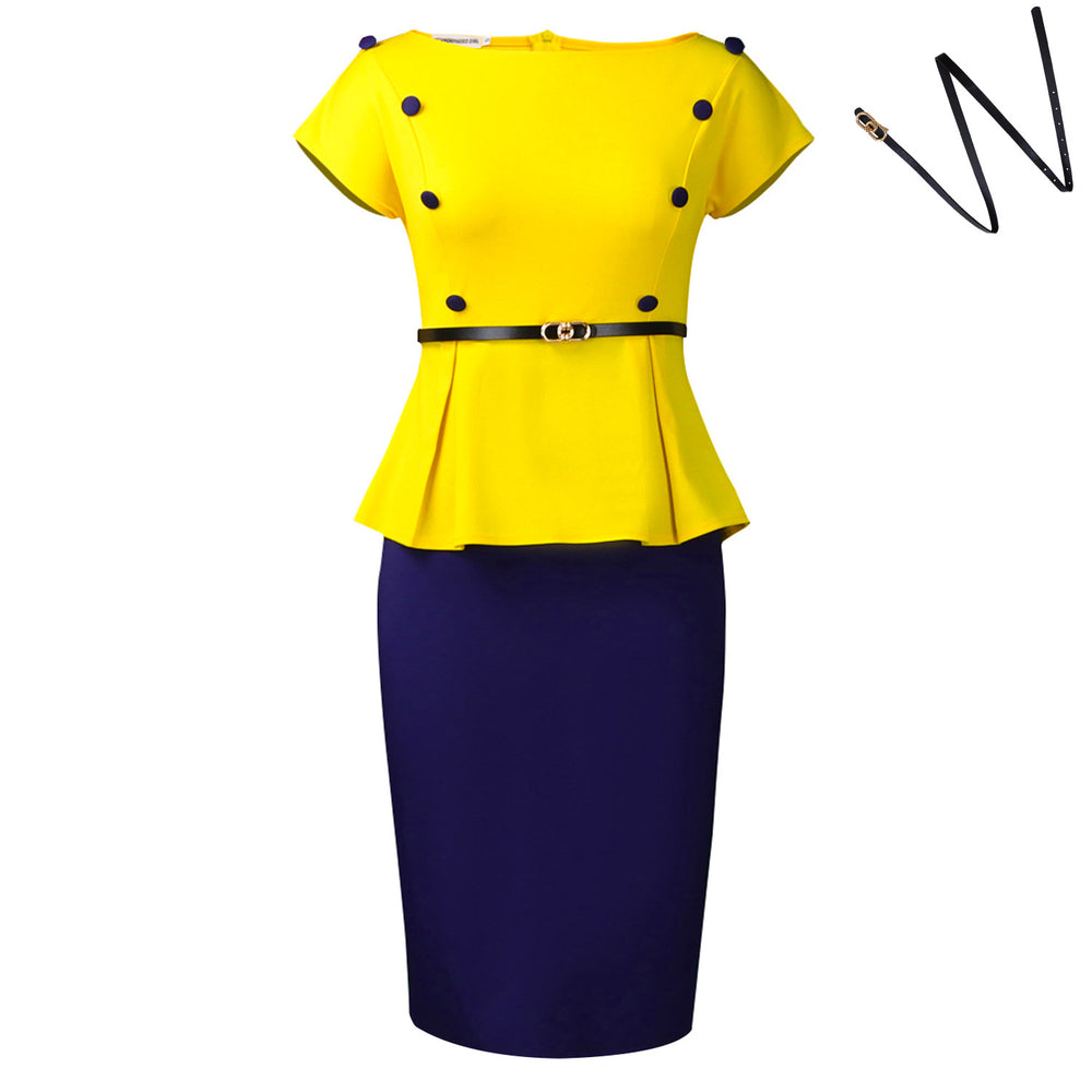 C8635 european and american clothing  plus size fashion elegant bodycon office lady color block african dress