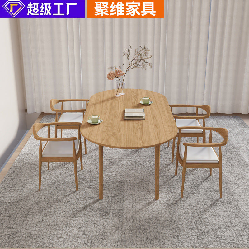 Customizable light luxury nordic style oval dining table for guest rooms, b&bs, and offices - solid wood meeting and conference table