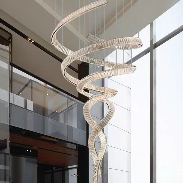 Villa empty living room duplex stairs mermaid crystal chandelier light luxury hotel lobby apartment banquet project lamp