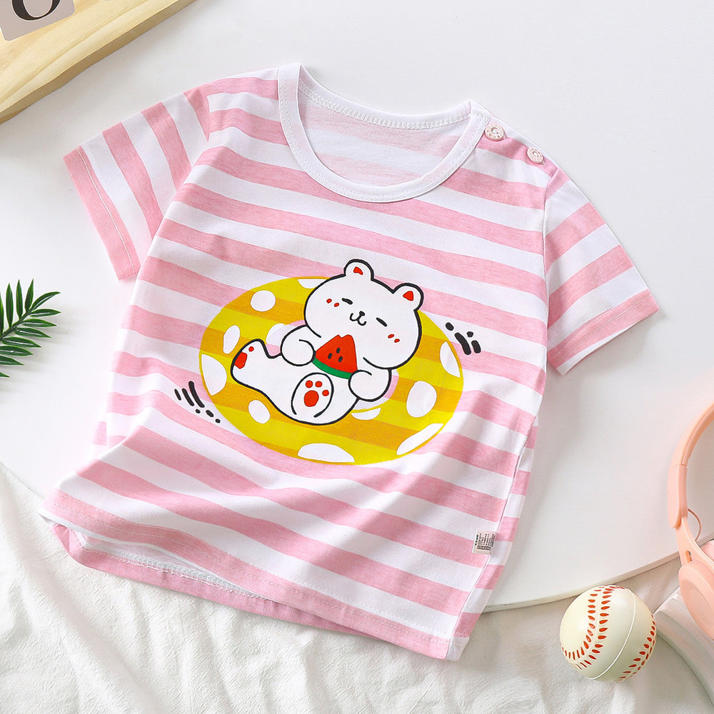 Kids' short-sleeve pure cotton summer new arrivals : boys' t-shirts, baby cartoon girls' short-sleeve korean style tops, children's clothing
