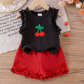 Children's clothing cross-border european and american girls black vest + red shorts two-piece set children's clothing