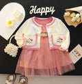 Girls' dress - new autumn collection: stylish long-sleeve dress with floral embroidery, country style cardigan two-piece set, baby girl tulle skirt