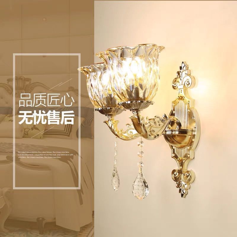 European-style crystal modern wall sconce for living room, background wall, bedroom, bedside, hallway, stairway - double-headed high-end wall lamp