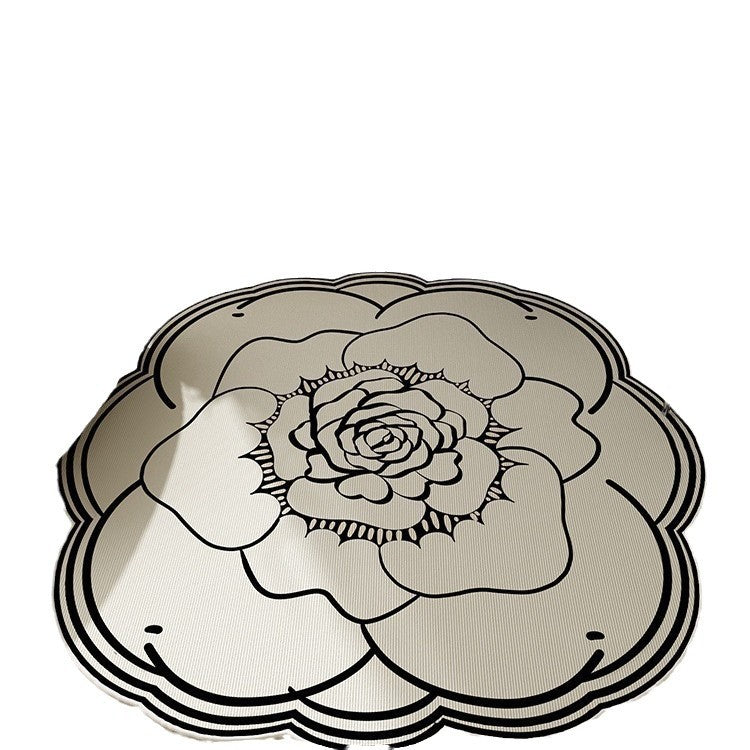 Camellia special-shaped carpet, living room light luxury premium floor mat, bedroom, cloakroom, foot mat, makeup room, study, rotating chair cushion
