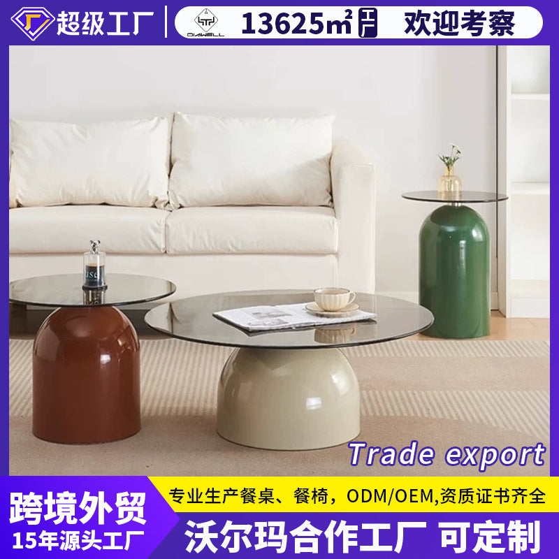 Personalized iron round small tea table tempered glass combination designer living room creative coffee table coffee table