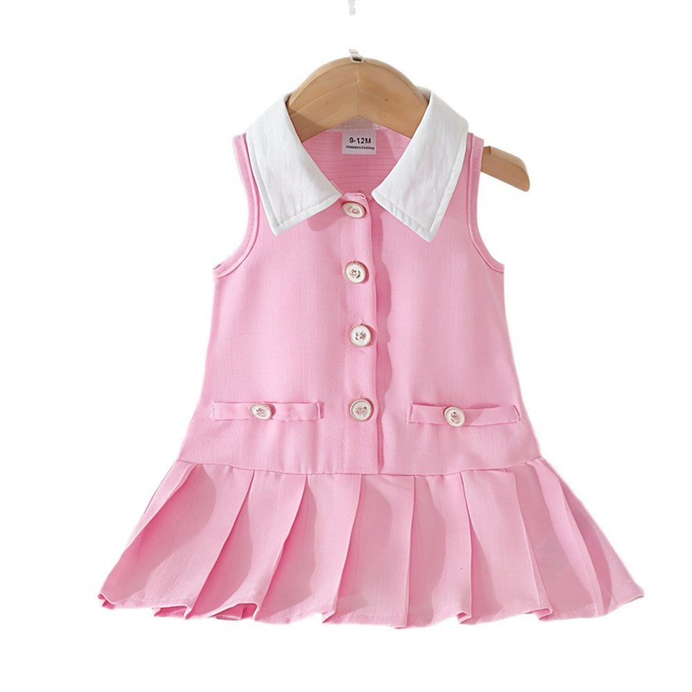 Baby clothing kids set children outfit white collar pink dress