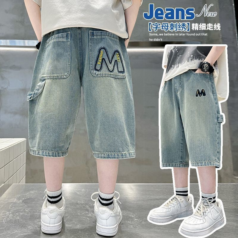 Boys' denim shorts - lightweight summer style, korean casual cropped shorts for older boys and kids - trendy summer jeans