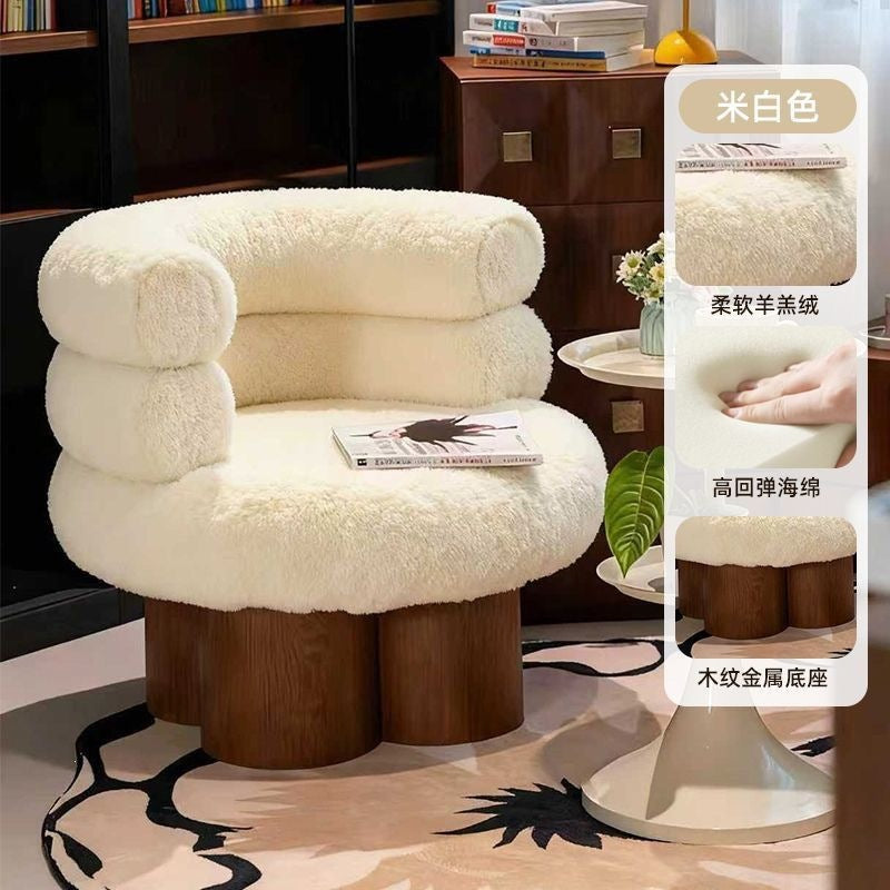 Single lazy sofa chair cream style cashmere popular dopamine living room bedroom solid wood creative casual chair