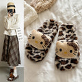 Ins super fire leopard print kt cat thick sole fur slippers for women can be worn outside fall and winter home heattechkorean stylefashion cotton slippers