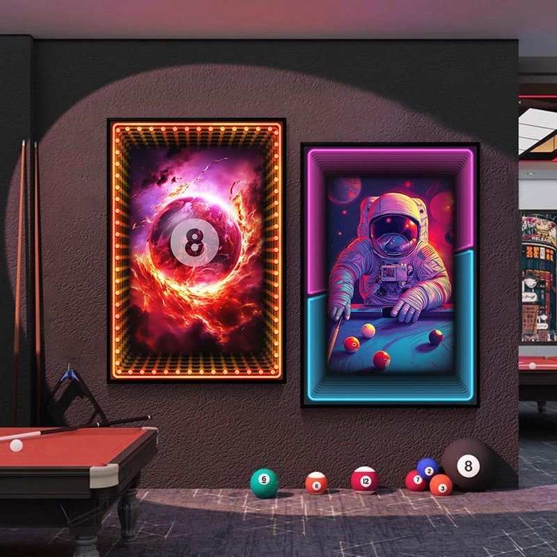 Black eight ball astronaut billiard hall wall decoration painting luminous billiard room hanging painting chess and card club atmosphere light painting