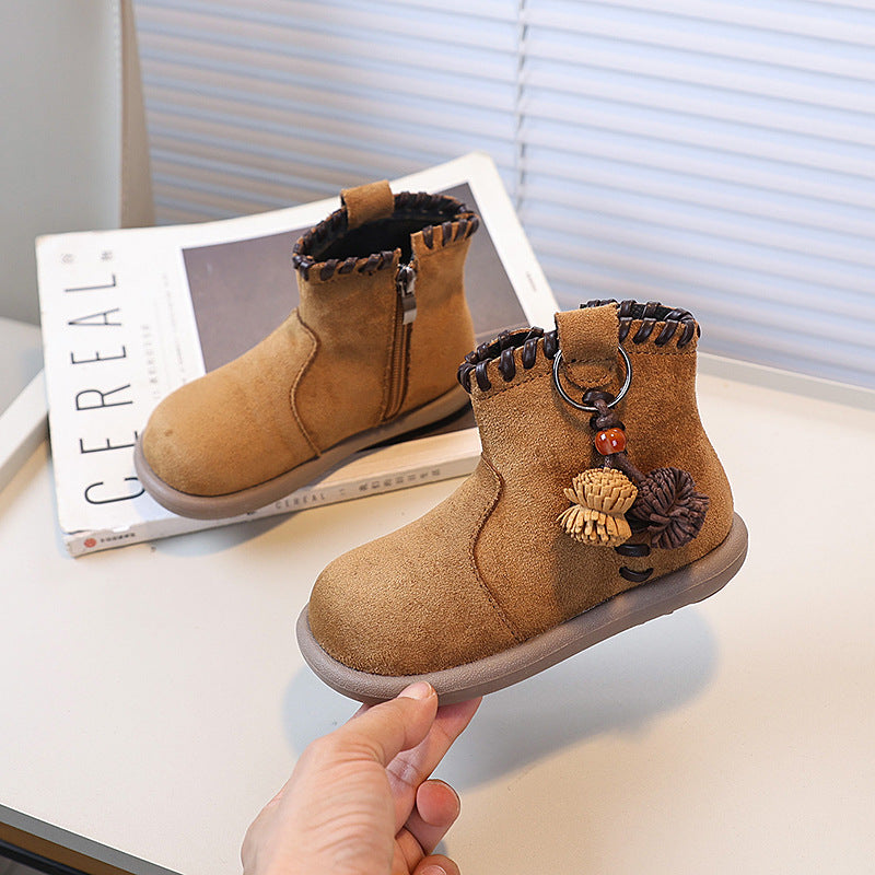 Retro pendant mongolian velvet short boots autumnew arrivalgirlfashion boots kidsboots baby boots
