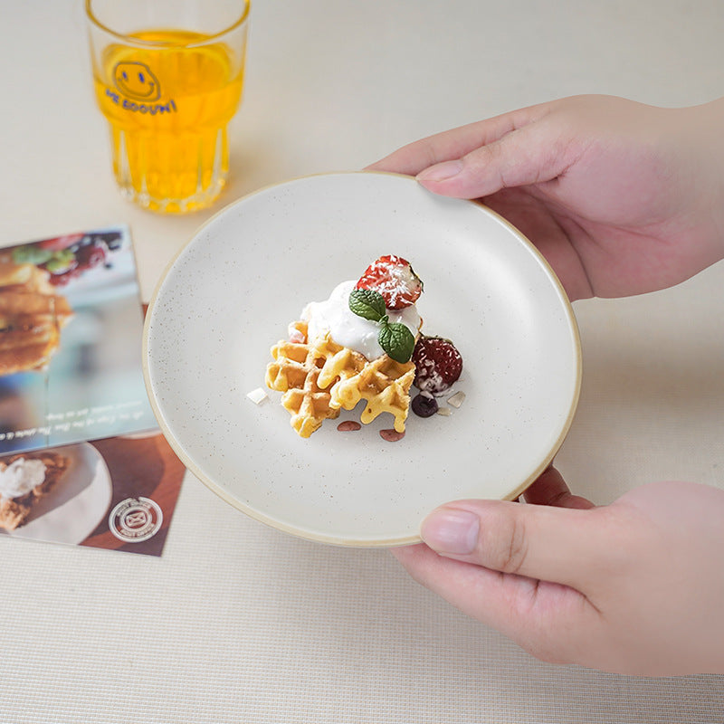 Minimalist creative stroked ceramic dinner plate - commercial western food flat plate for restaurant steak, pasta, and dessert service
