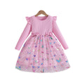 new mesh girl's spring/autumn butterfly print puffy princess dress - long sleeve girls' dress
